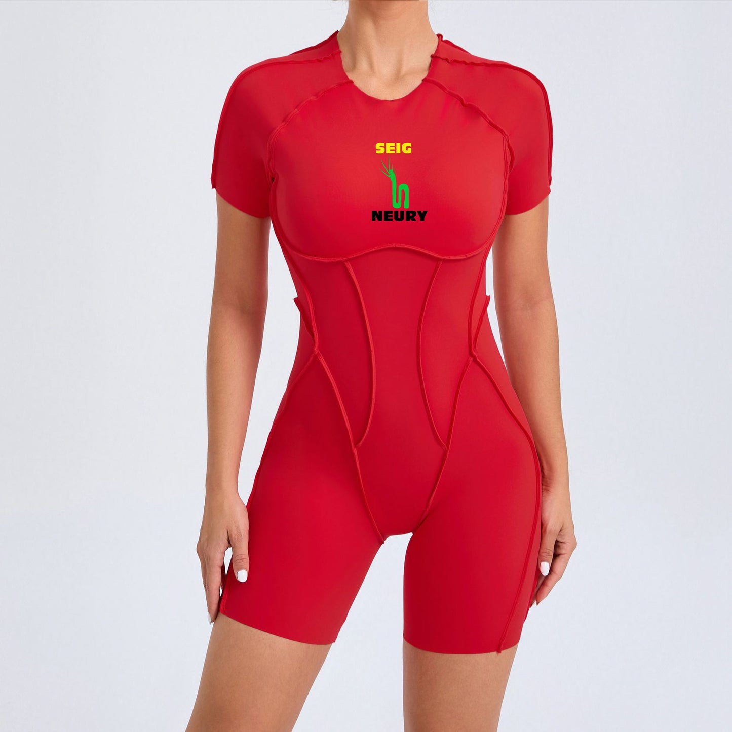 Onesie Sport Femme SEIGNEURY – Combinaison Une Pièce à Manches & Jambes Courtes, Style Athlétique