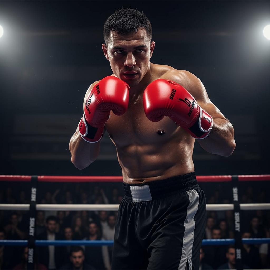 Boxeur musclé en action avec gants Seigneury