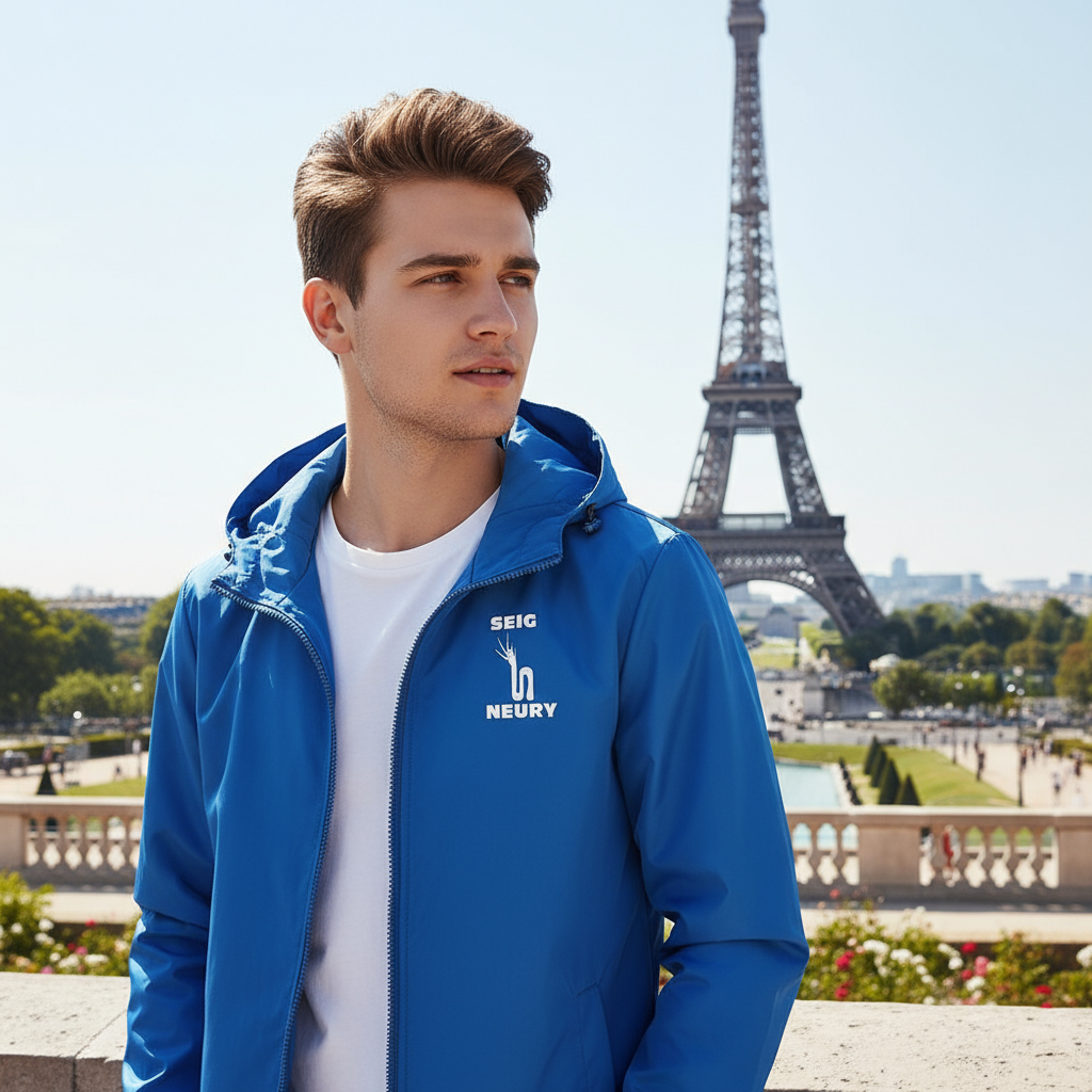 Coupe-vent bleu ciel Seigneury au Trocadéro