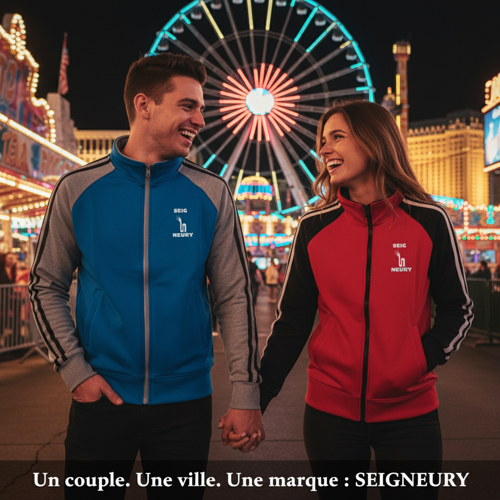 Couple portant des vestes Seigneury à Las Vegas