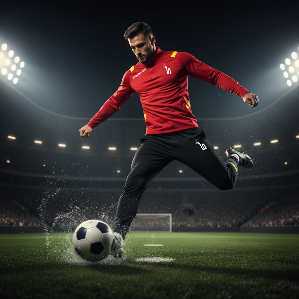 Homme frappe football rouge Seigneury
