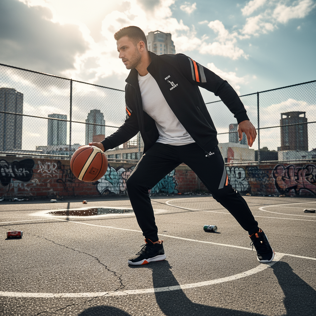 Homme sportif jouant au basket avec la combinaison SEIGNEURY
