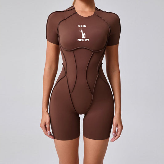 Onesie Sport Femme SEIGNEURY – Combinaison Une Pièce à Manches & Jambes Courtes, Style Athlétique