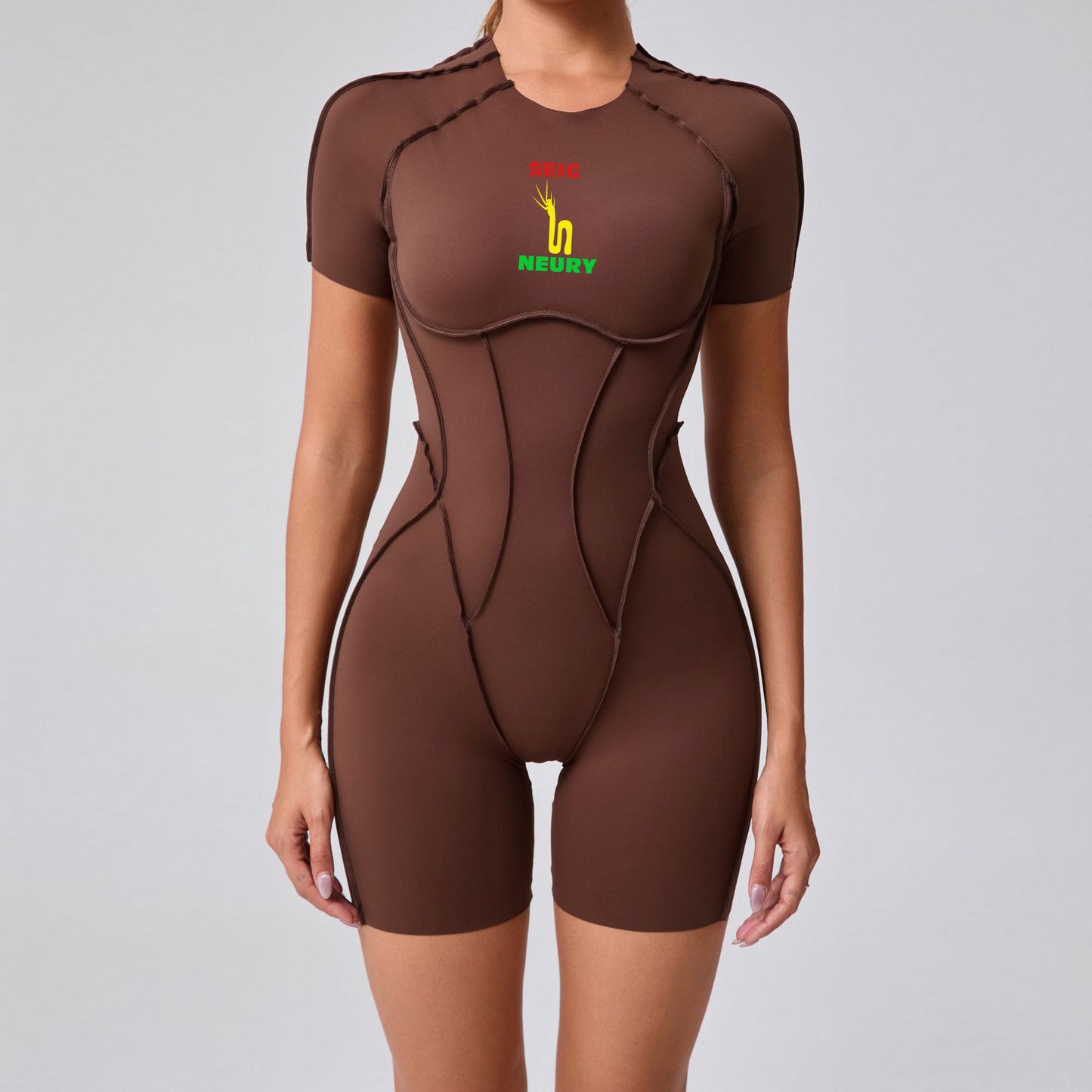 Onesie Sport Femme SEIGNEURY – Combinaison Une Pièce à Manches & Jambes Courtes, Style Athlétique