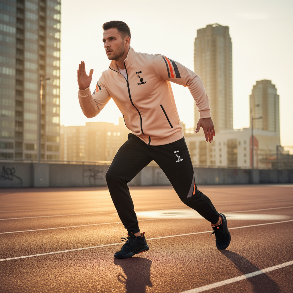 Athlète en course avec combinaison SEIGNEURY beige