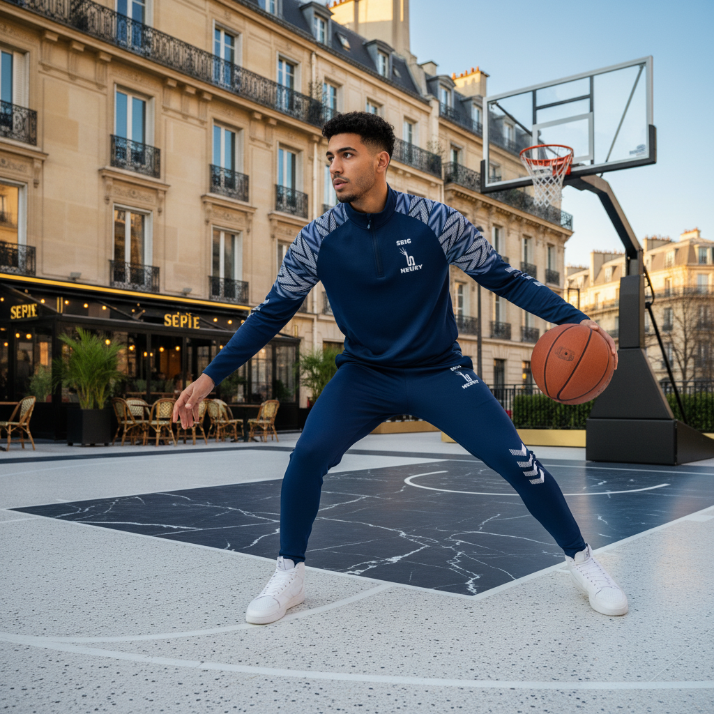 Athlète jouant au basketball en combinaison Seigneury