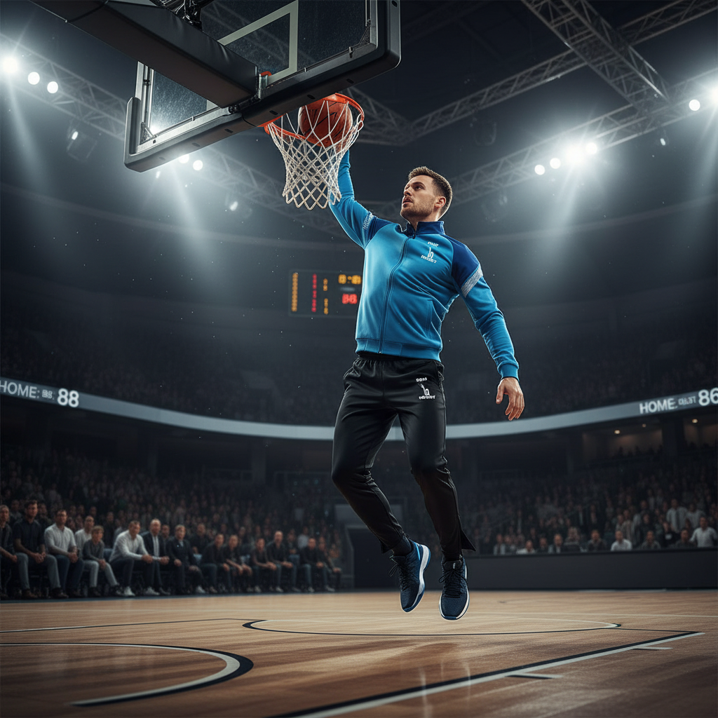 Basketteur en combinaison bleue