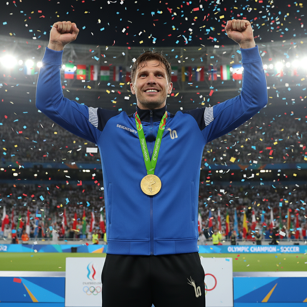 Champion de football olympique en survêtement SEIGNEURY bleu