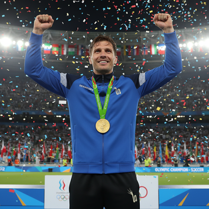 Champion de football olympique en survêtement SEIGNEURY bleu