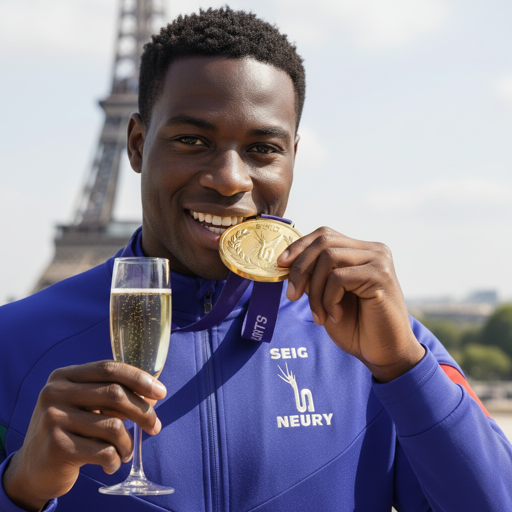 Champion en SEIGNEURY violette mordant médaille - portrait serré
