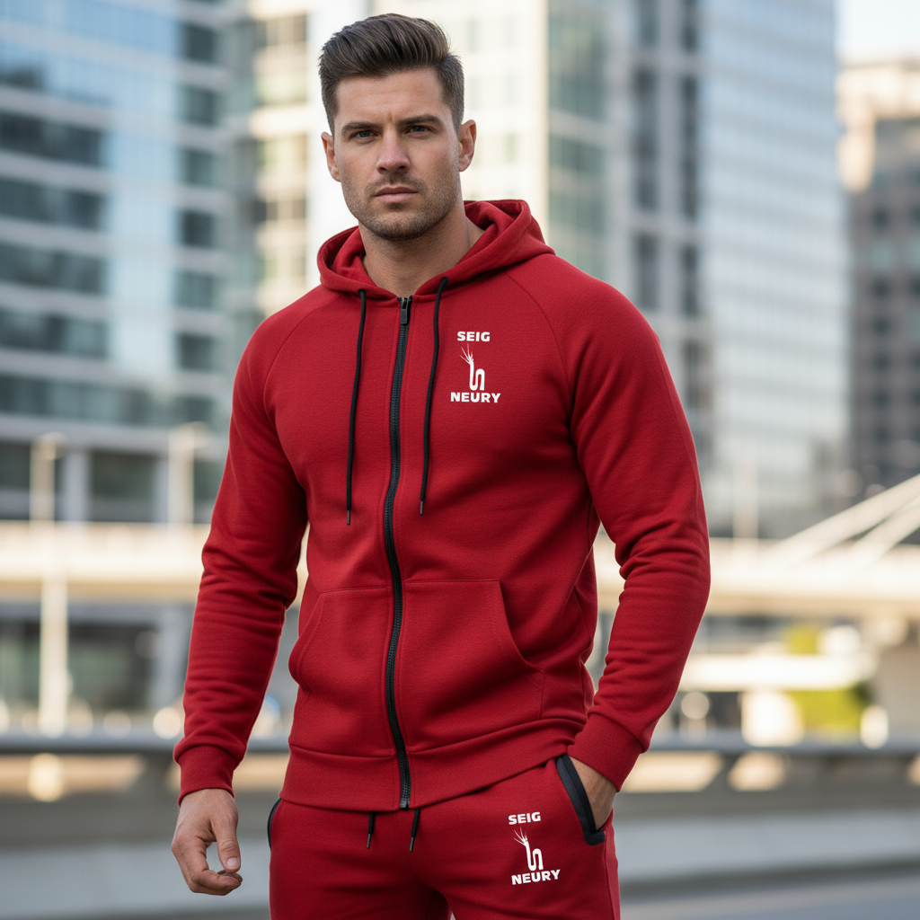Ensemble jogging rouge SEIGNEURY - Vue de face avec logo