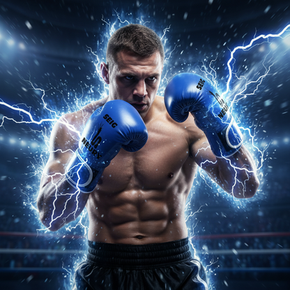 Gants de boxe bleus avec effets électriques
