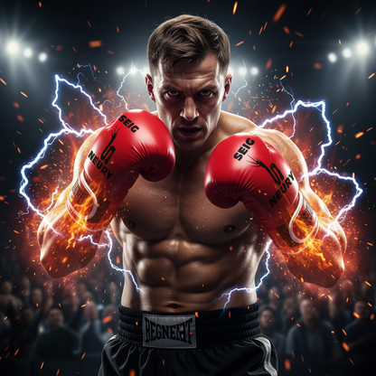 Gants de boxe rouges avec effets de feu