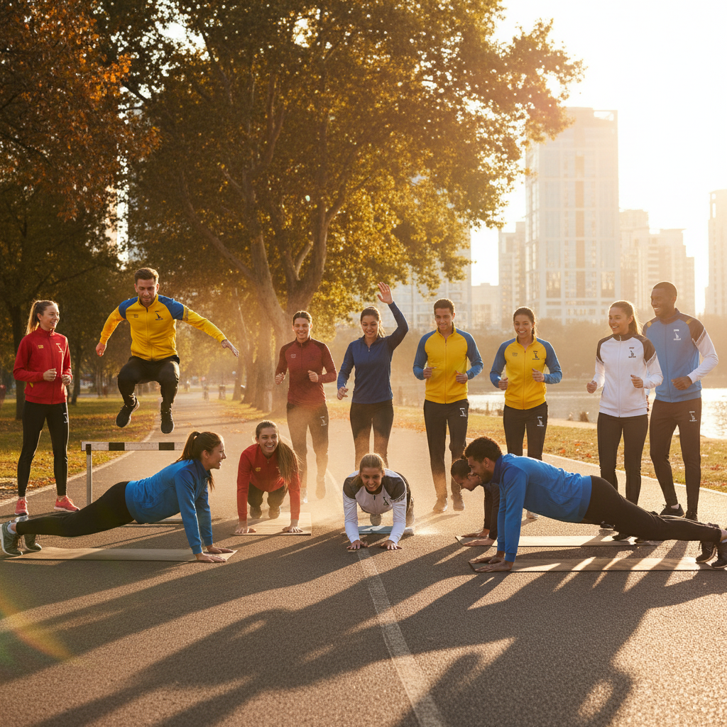 Groupe d'athlètes multicolores
