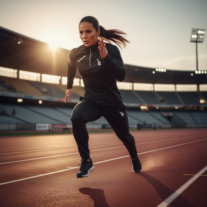 Femme en jogging noir - Sprint sur piste