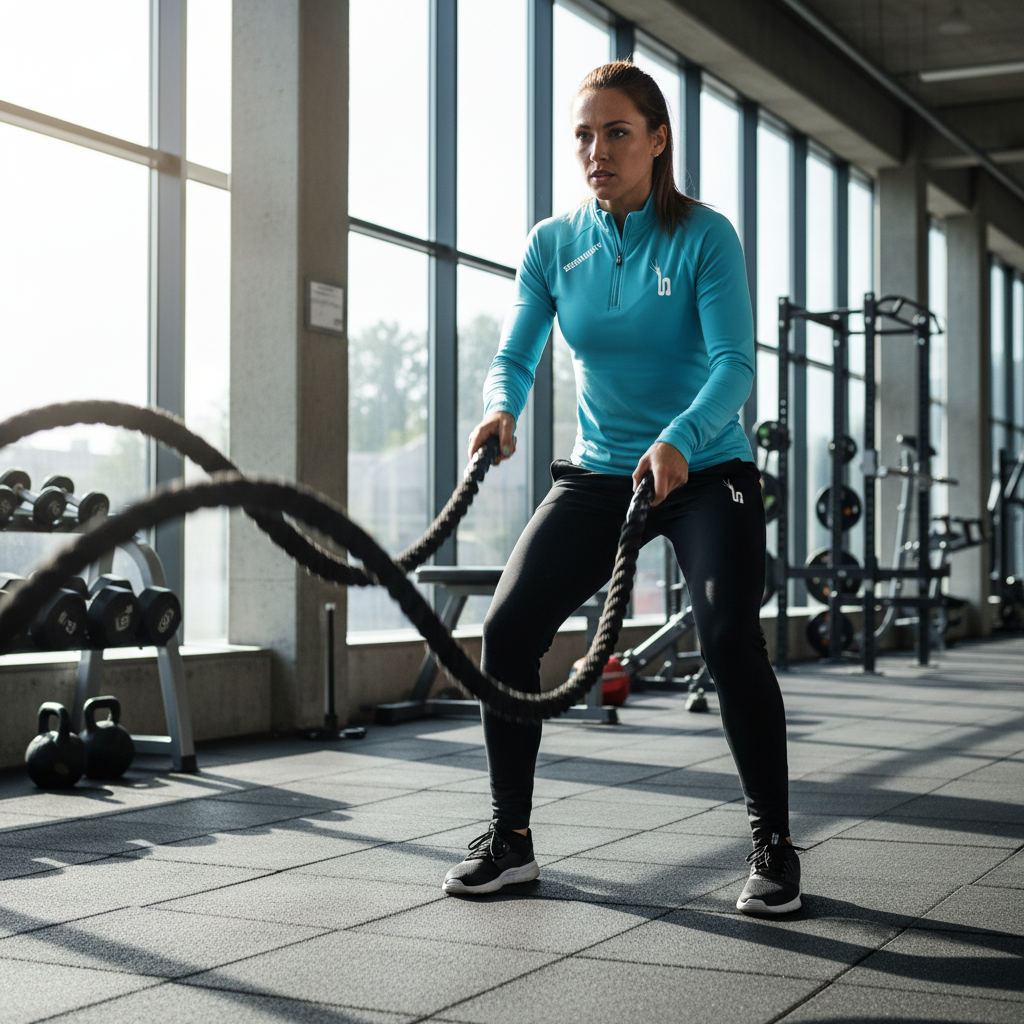 Femme en jogging bleu - Entraînement HIIT