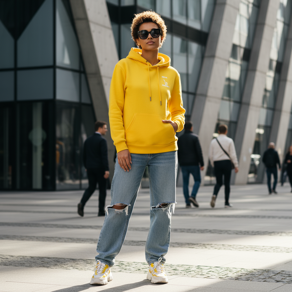 Jeune femme sweat jaune citron