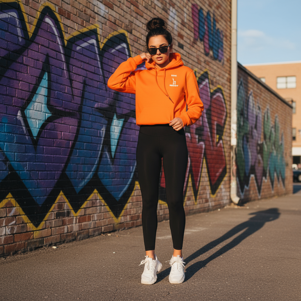 Jeune femme sweat orange