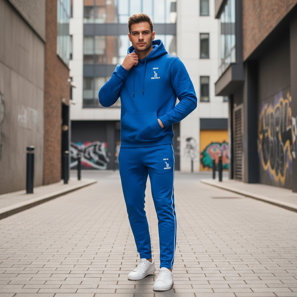 Jeune homme sweat bleu Klein