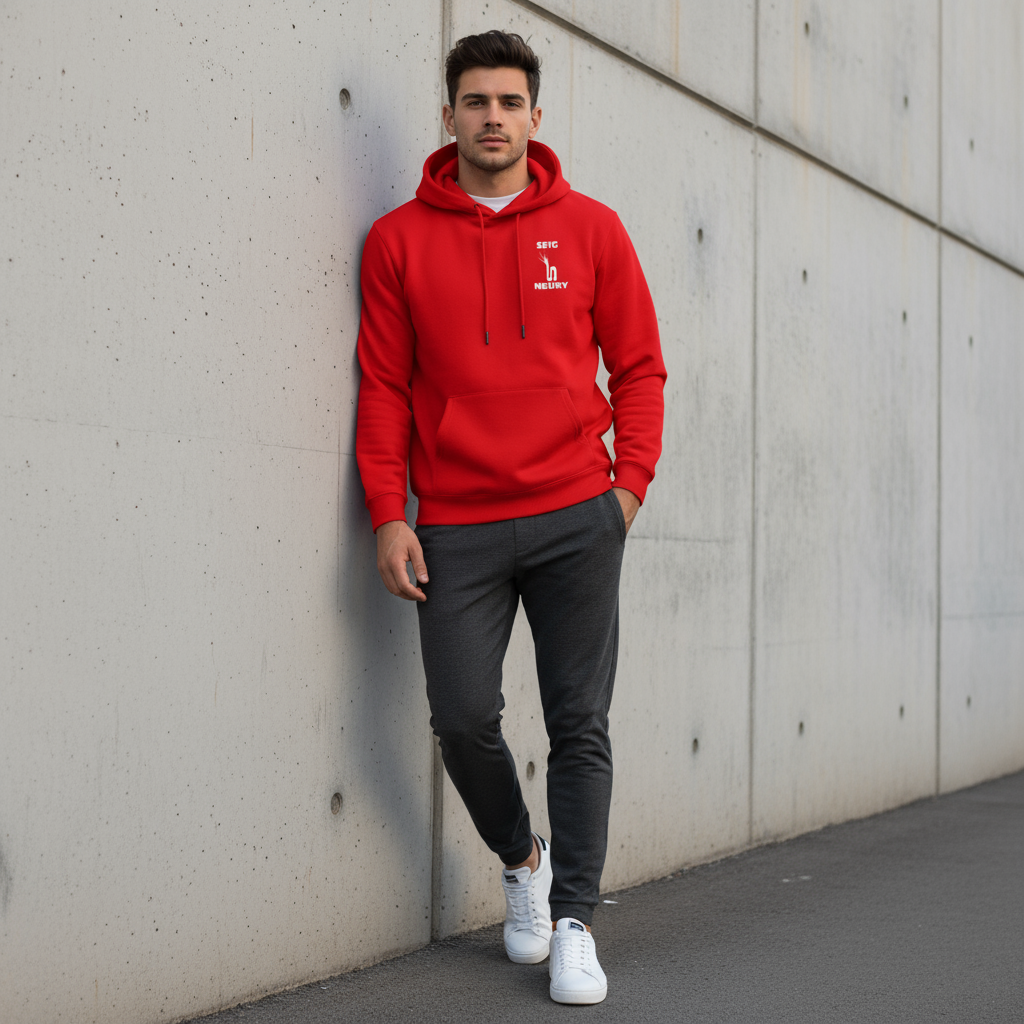 Jeune homme sweat rouge