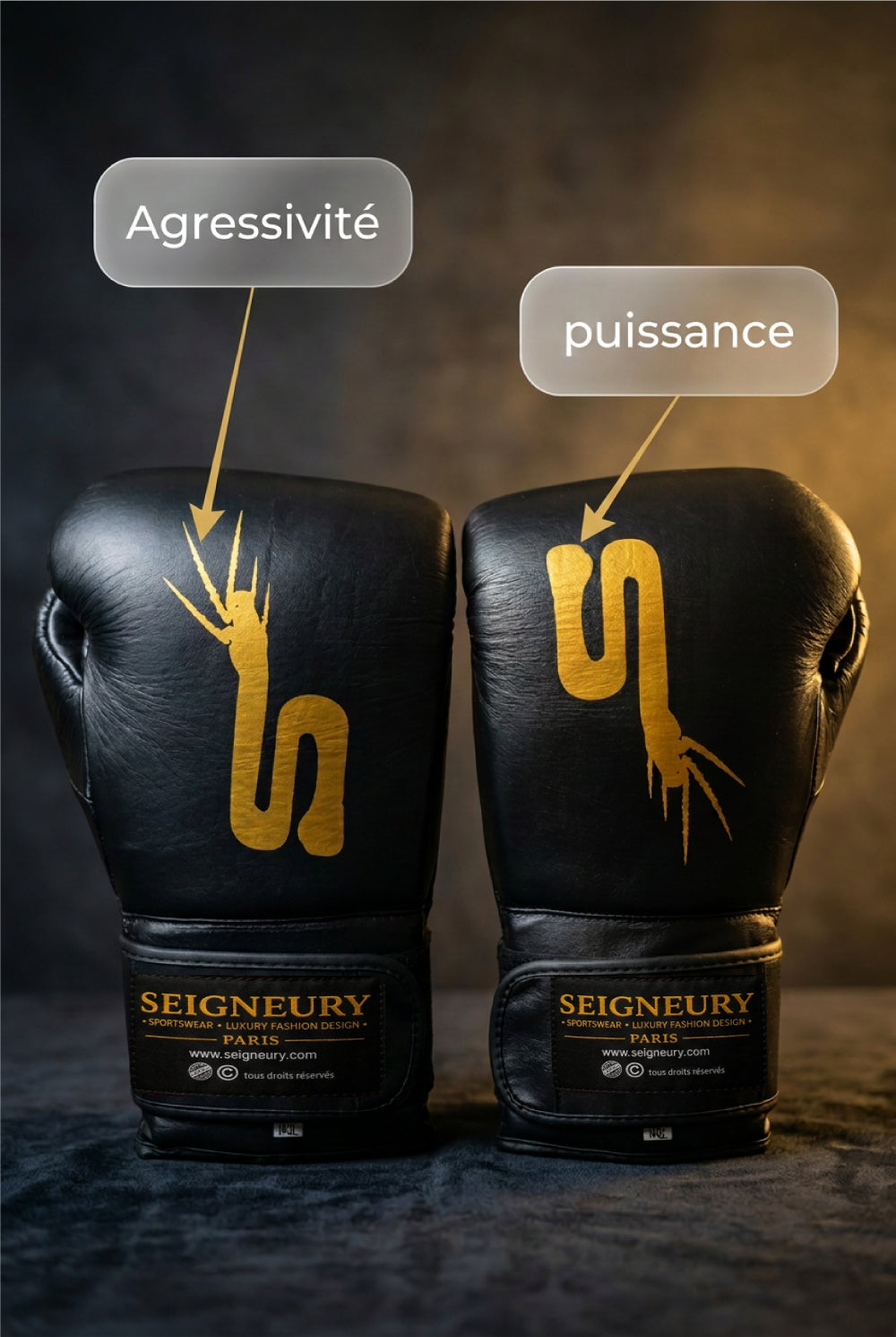SEIGNEURY – Gants de boxe en cuir, signature en arc (Collection Or)
