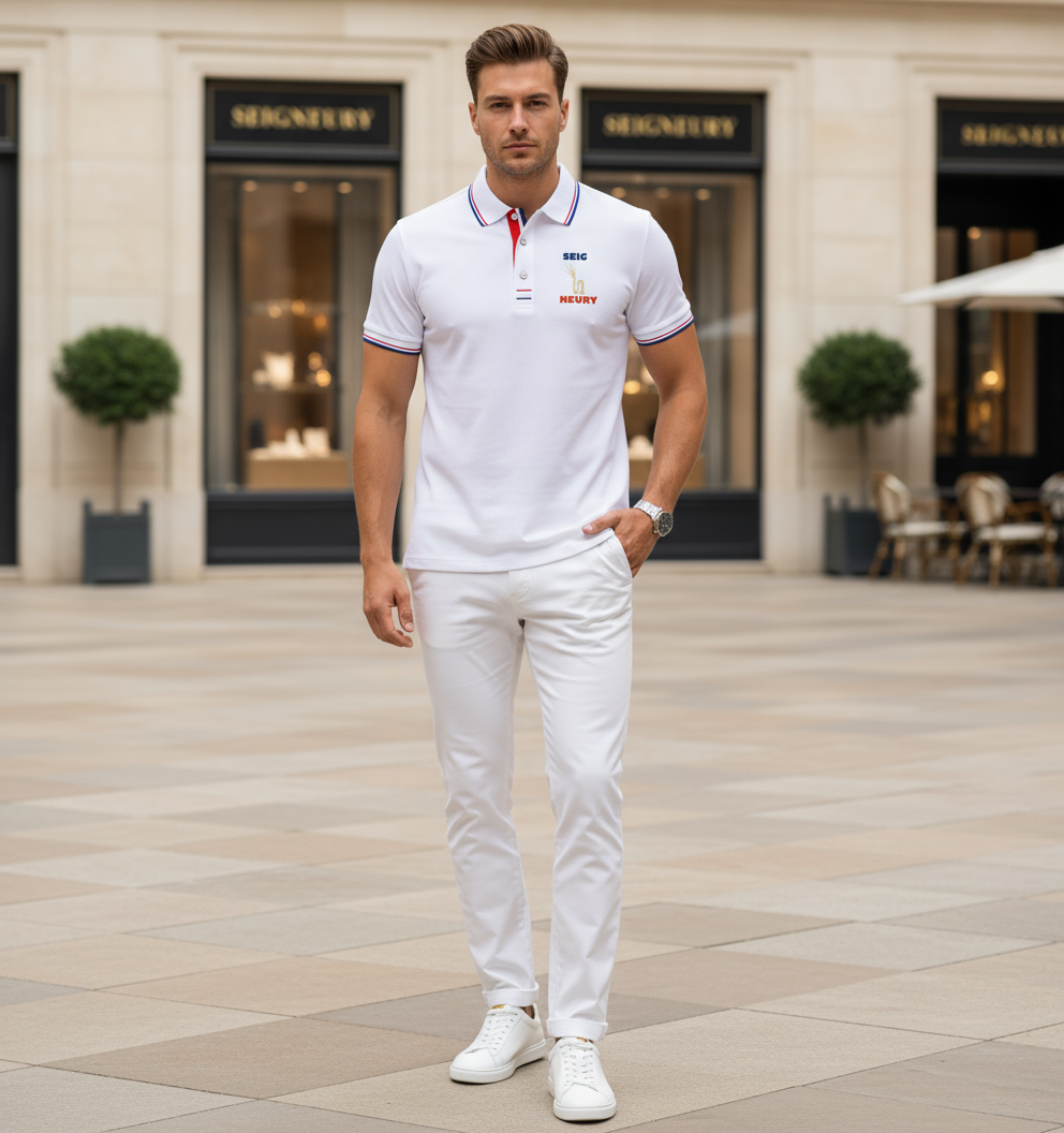 Polo blanc SEIGNEURY logo or