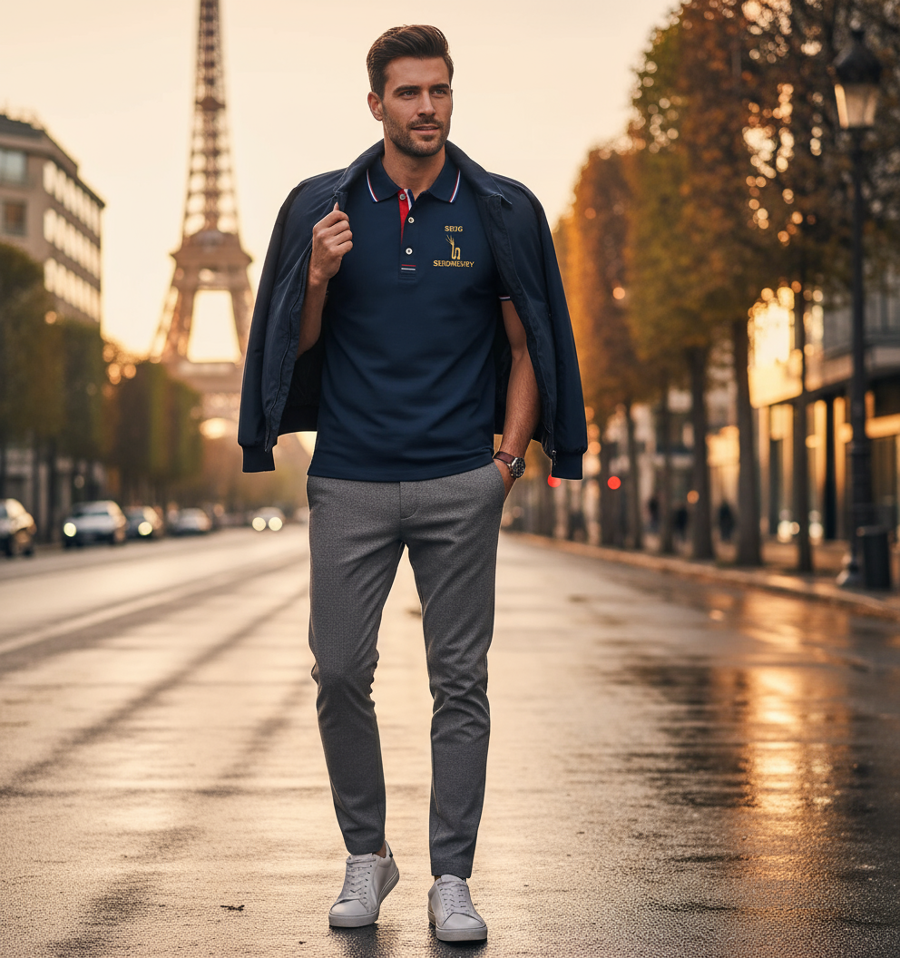 Polo bleu marine SEIGNEURY logo or