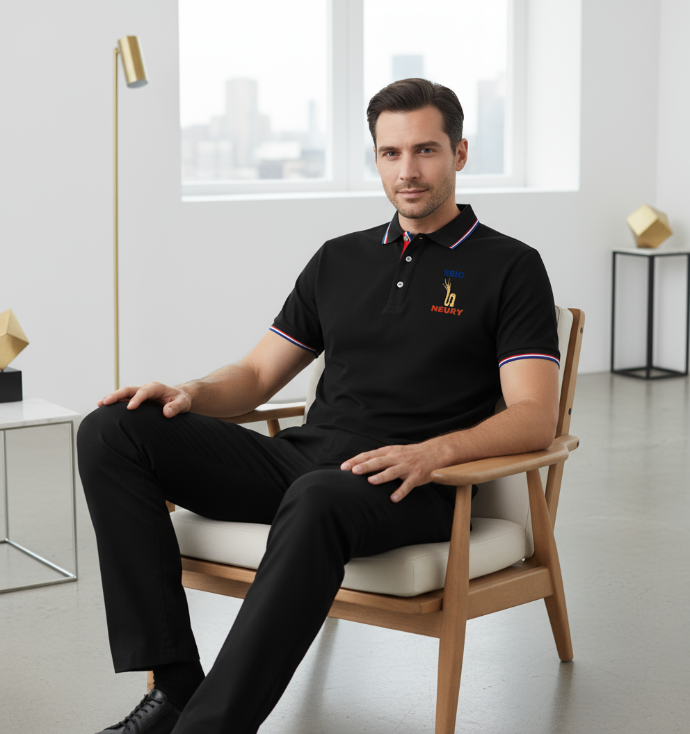 Polo noir SEIGNEURY logo or