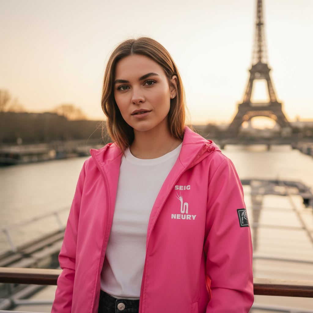 Un jeune en coupe-vent rose Seigneury